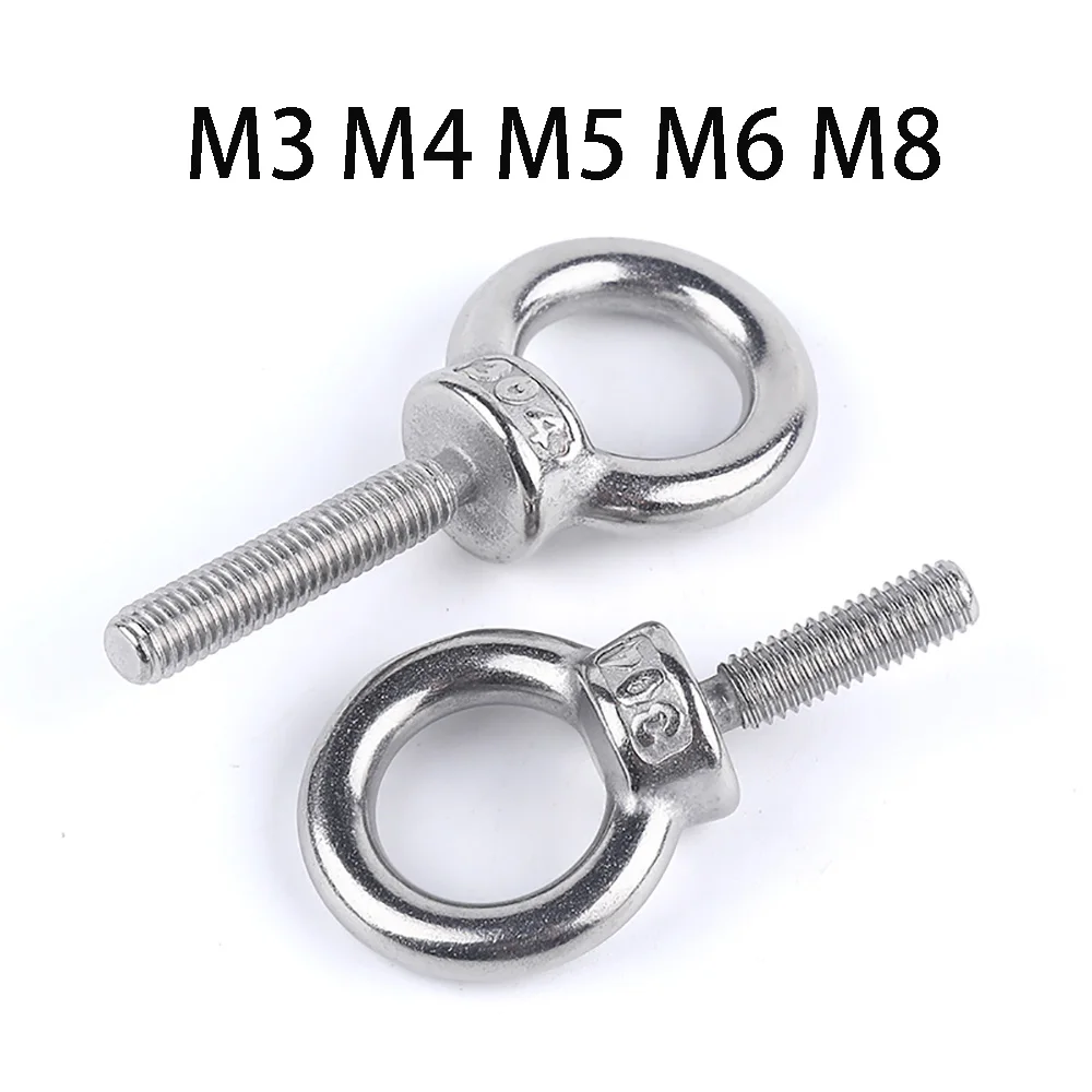 Eye Bolt M3 M4 M5 M6 M8 304 Stainless Steel Marine Lifting Eye Screws Ring Loop Hole For Cable Rope Eye Bolts Lifting Eye Screw