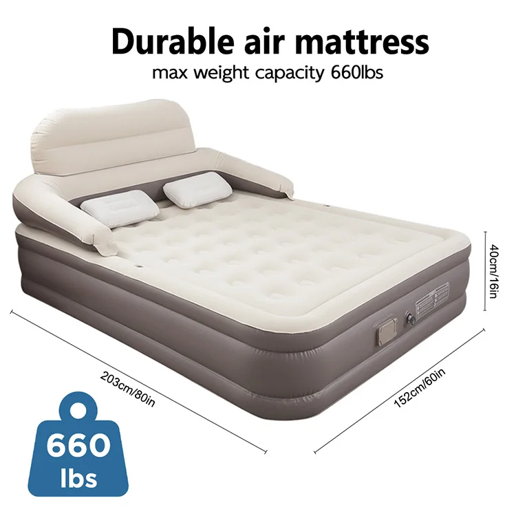 Queen Size Air Mattress with Headboard and Built in Battery Pump Blow up Camping Mattress Inflatable Bed