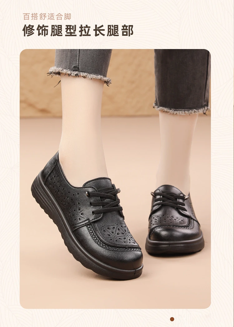 Neue hohle, atmungsaktive Schnürschuhe mit Schnürung für Damen, Oxfords aus Kunstleder, Slip-On-Flats für den täglichen Gebrauch, Mokassins – Detail 14