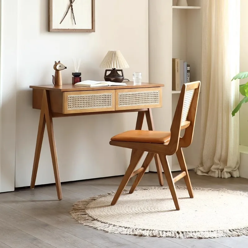 

Solid wood desk household bedroom integrated makeup table small apartment Nordic creative rattan dressing