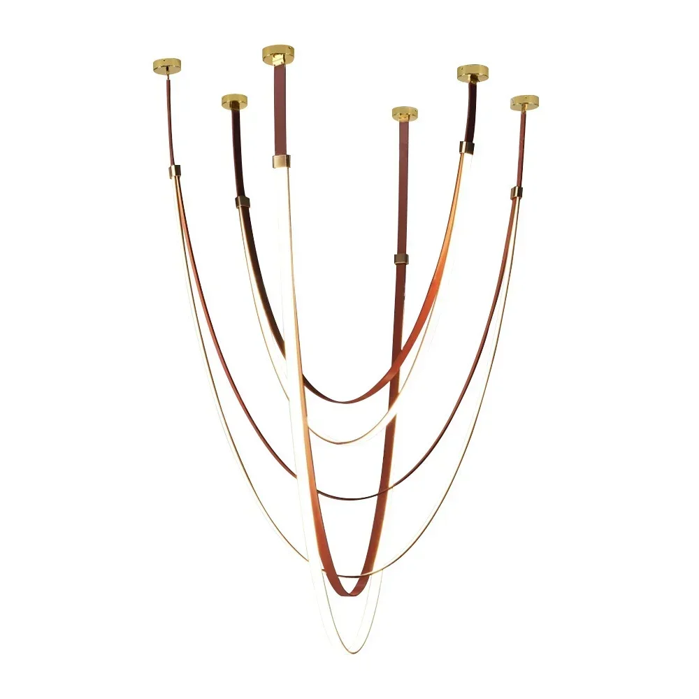 SANDYHA Post-modern Long Strip Belt Chandelier for Living Room Creative Led Pendant Light Villa Hall Bedroom Home Decor Hanglamp