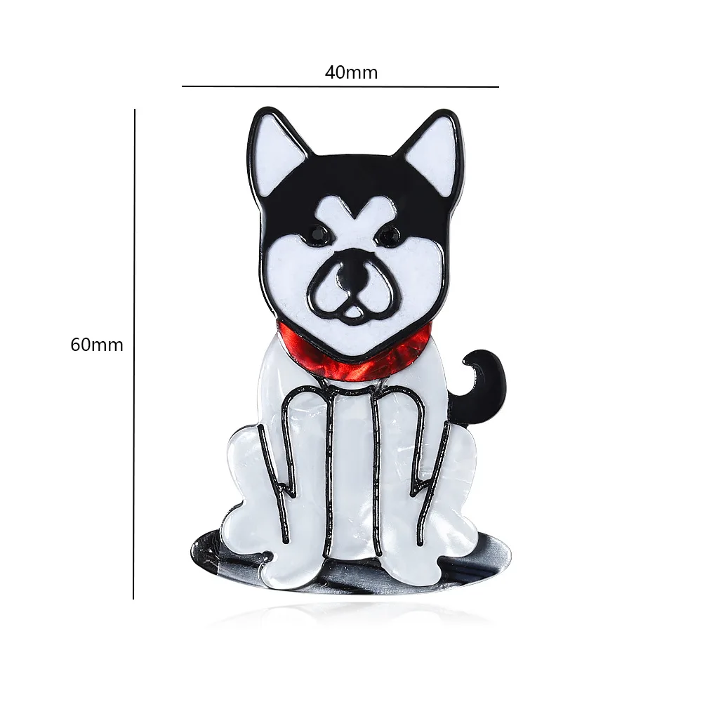 Cute Black and White Shiba Inu Brooch Acrylic Animal Dog Cartoon Pin Cowboy Jacket Bag Puppy Pins Accessory
