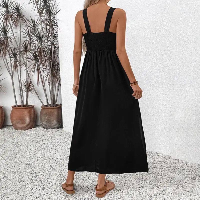 Women's Black Boho Embroidered Cami Dress  Maxi Dress Summer Vacation Casual Daily Party