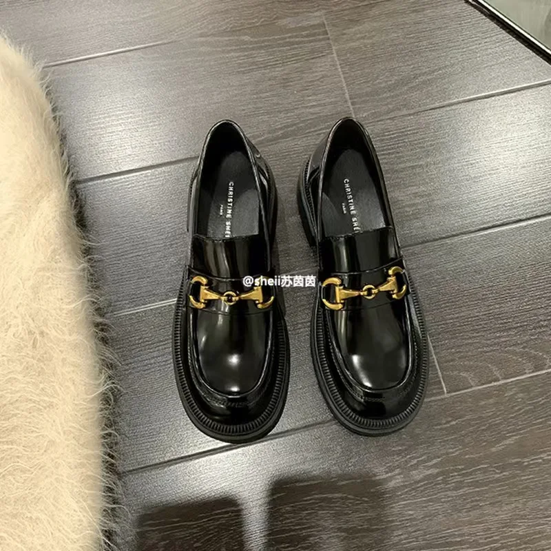 حذاء بدون كعب نسائي من ماري جين - دائري بدون قوس للتعب، إبزيم سلسلة معدنية، حذاء أوكسفورد كاجوال غير قابل للانزلاق للأنيق اليومي #5