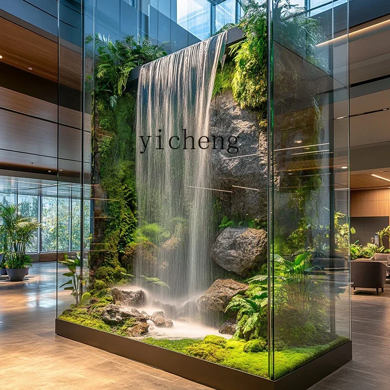 hotel lobby flowing water waterfall water curtain wall window landscape shopping mall sales department decoration