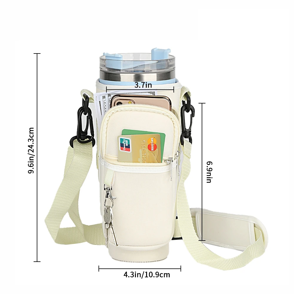 40oz Neoprene Water Bottle Carrier Bag Adjustable Shoulder Strap Water Bottle Holder Pouch For Stanley Quencher Cup Sleeve  ﻿