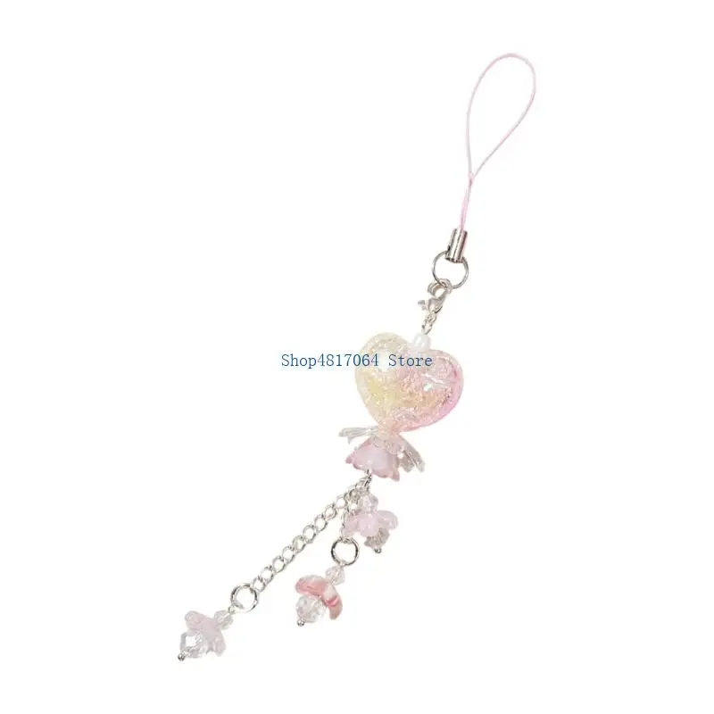 T3LB Unique Marbled Flower Heart Designs Acrylic Phone Strap & Keychain Fashionable Hand Phone Chain for Stylish Accessories