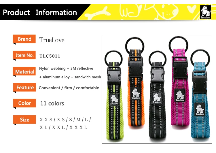 Truelove Adjustable Mesh Padded Pet Collar Bright Reflective Nylon Dog Collar Durable Heavy Duty for All Breed Weather TLC5011