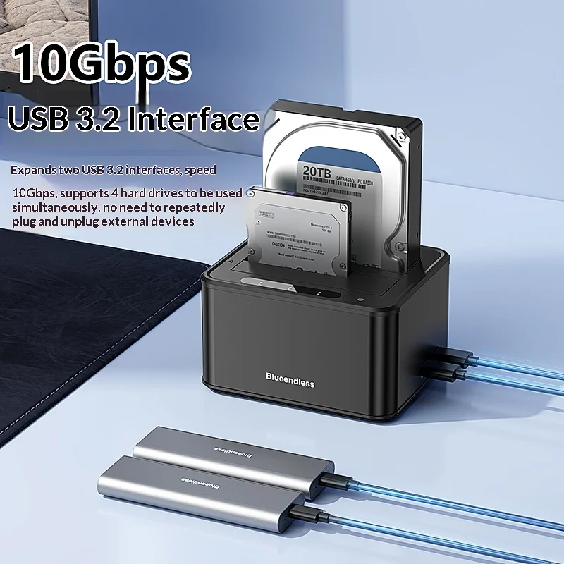 Blueendless Dual Bay Hard Drive Docking Station 2.5 3.5 Inch SATA SAS HDD SSD Dock USB 3.2 5Gbps 40TB External HDD Enclosure view 5