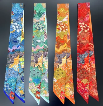 2026 Brand Design Zebra In Flowers Women Scarf Luxury Silk Scarf Fashion Hair Headband Foulard Skinny Bag Scarves Neckerchief