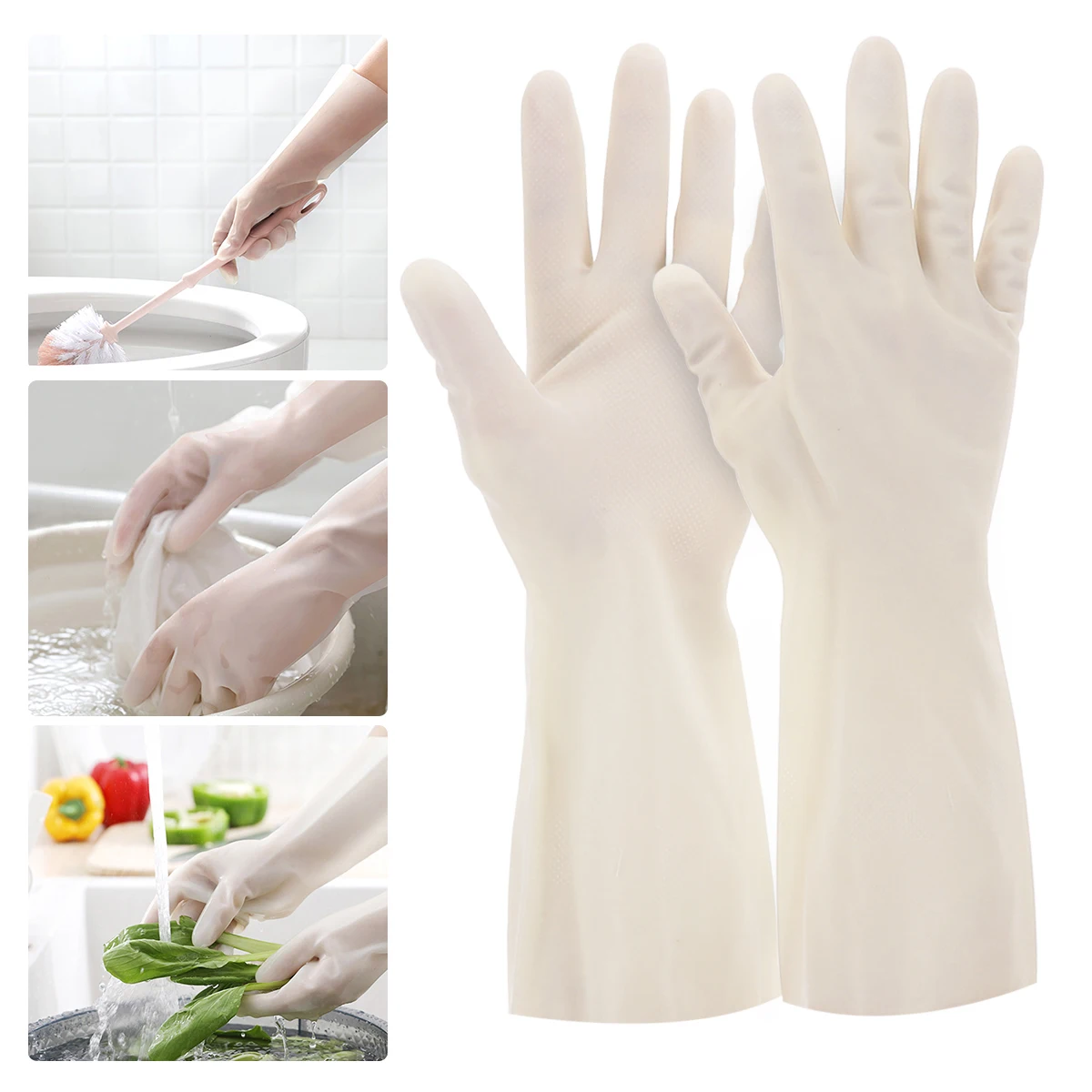 

1Pair Dishwashing Rubber Gloves Xl White Reusable Waterproof Gloves for Kitchen Cleaning Housework Laundry Garden Carpet Washing