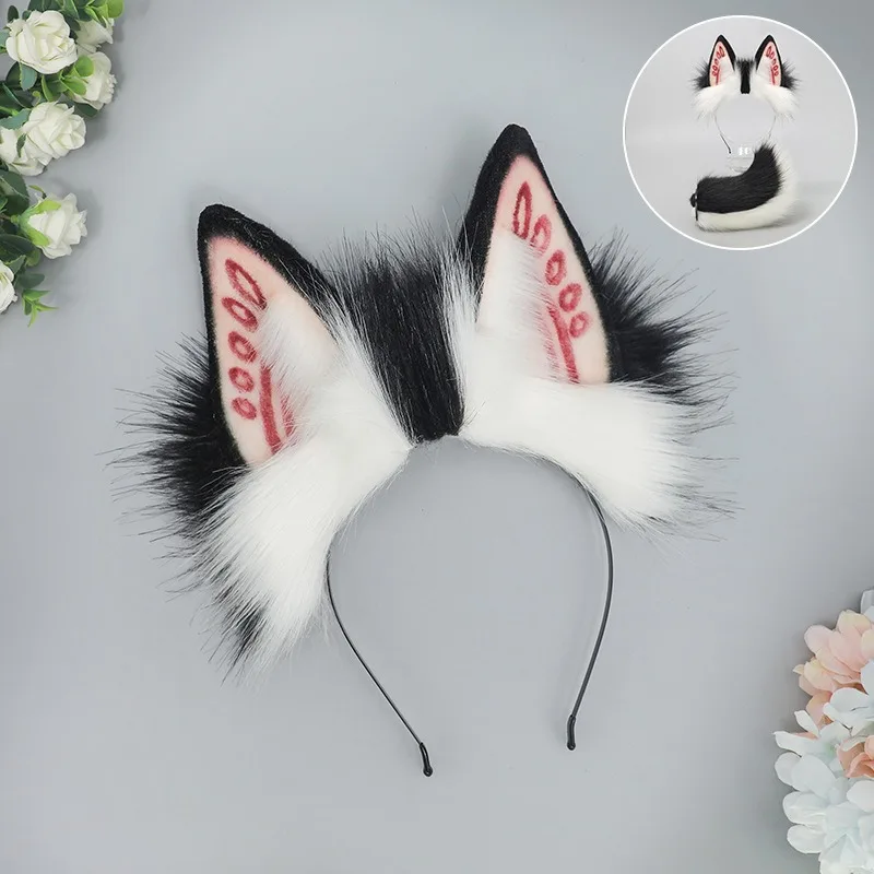 Handmade Plush Faux Fur กระต่ายหูแถบคาดศีรษะ Lolita Hairwear ผู้หญิงคอสเพลย์อุปกรณ์เสริม Props สัตว์หู Hairband หญิง Headwear