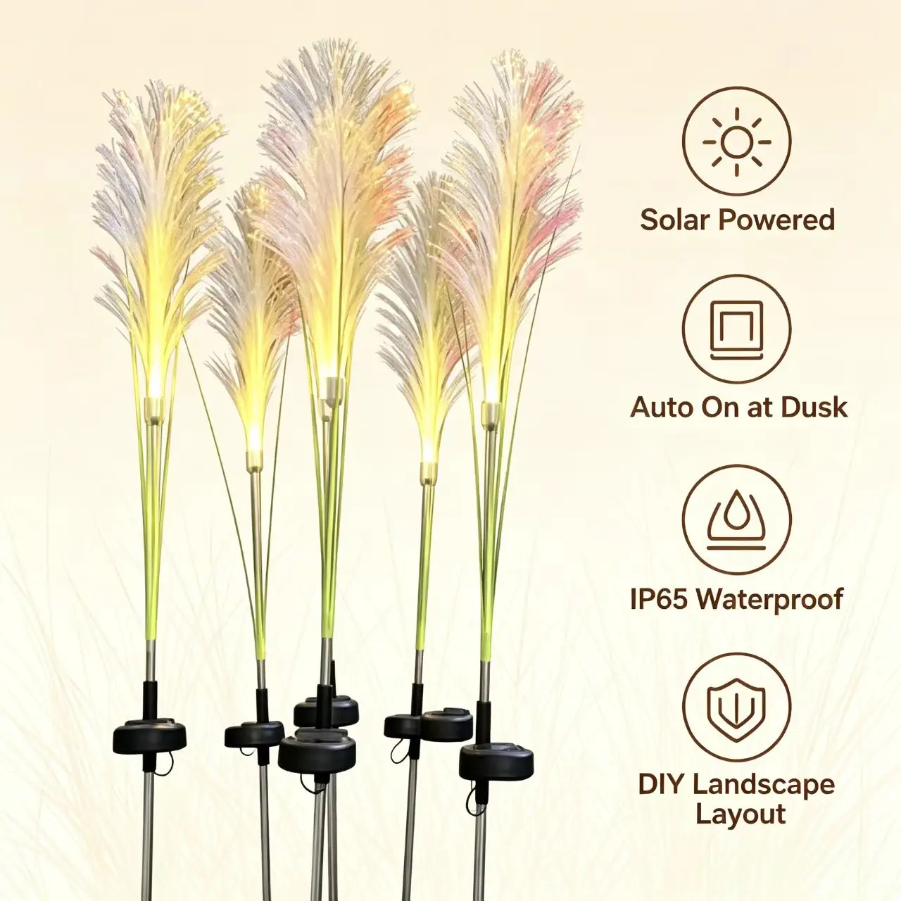 HTMCK LED Solar Garden Reed Lamp Outdoor Waterproof Lawn Light Yard Christmas Decoration Path Lighting Decor Solar Power Light