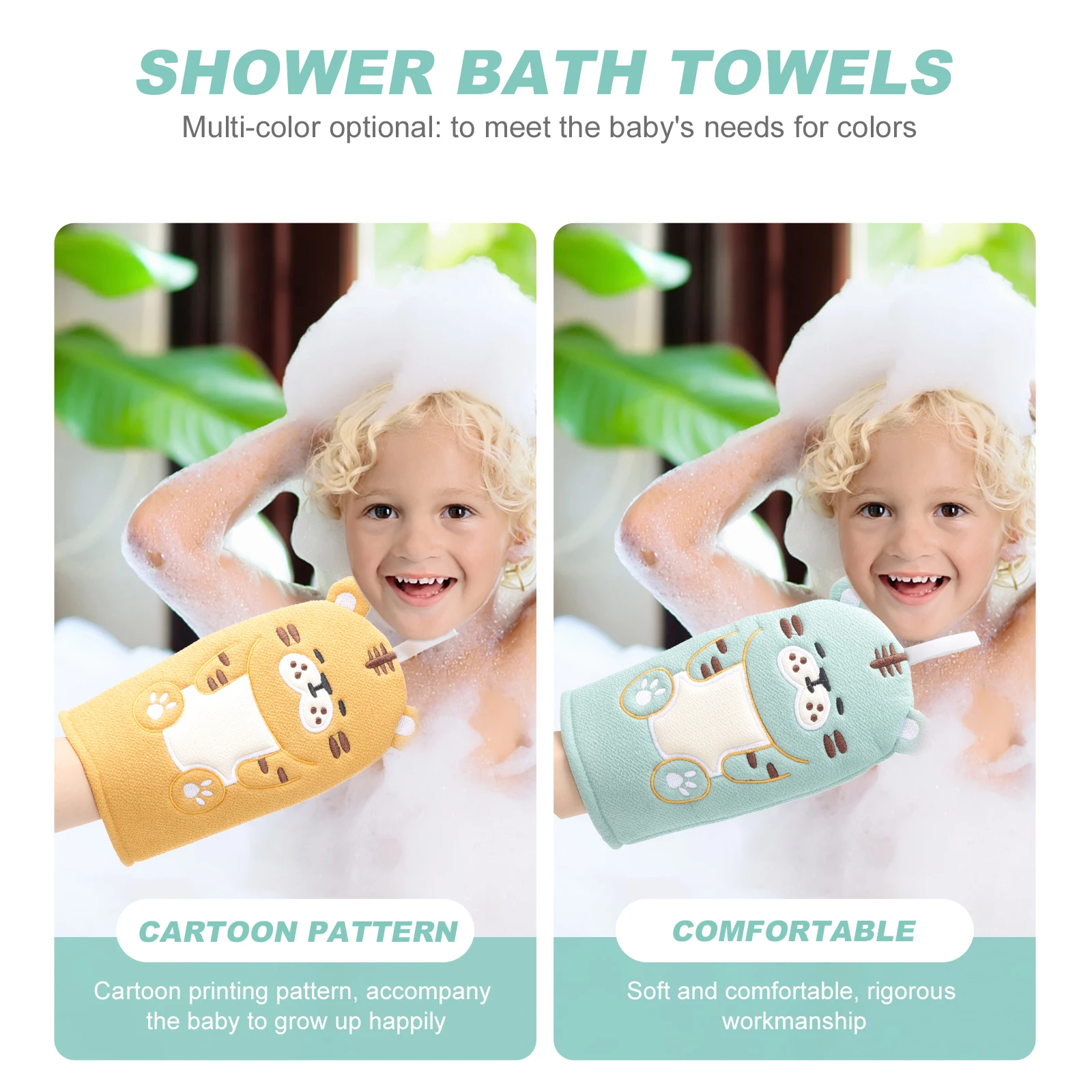 

2pcs Cartoon Kid Scrub Mitts Premium Animal Towels Lightweight Cotton Polyester Cute Bath Mitt Shower Bath Towel For Kids Gift