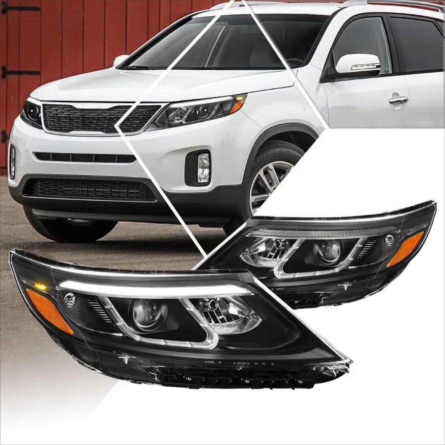 

3D LED DRL Projector Headlights Assembly Compatible with 1415 Kia Sorento EX SXBlack Housing Amber Corner
