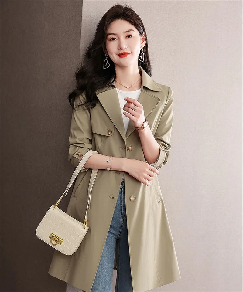 Windbreaker Jacket Women Spring 2024 New Slimming And Slim Versatile Single Breasted Small Figure Medium Length Trench Coat  ﻿