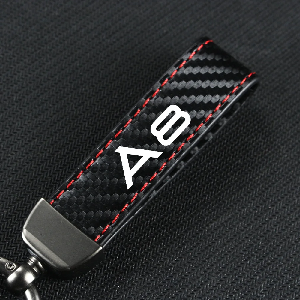 Car Key Carbon Fiber Leather Rope Car Keychain Key Chain Pendant Keyring Horseshoe Buckle For Audi A5 A6 A7 A8 Accessories