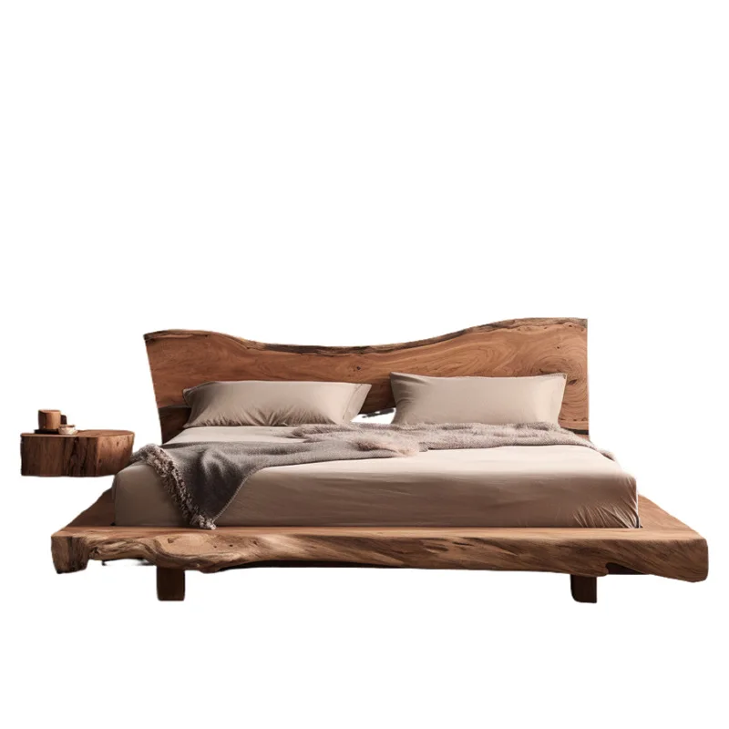 

Wabi Sandy Wind Log Double Bed Modern Minimalist Wind Villa Hotel Homestay Solid Wood Bed