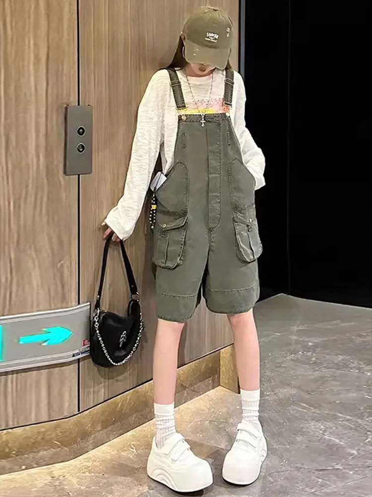New Korean Summer Loose Fashion Retro Denim Suspenders Pants Women Casual Cowboy Harem Overalls Straps Rompers Female