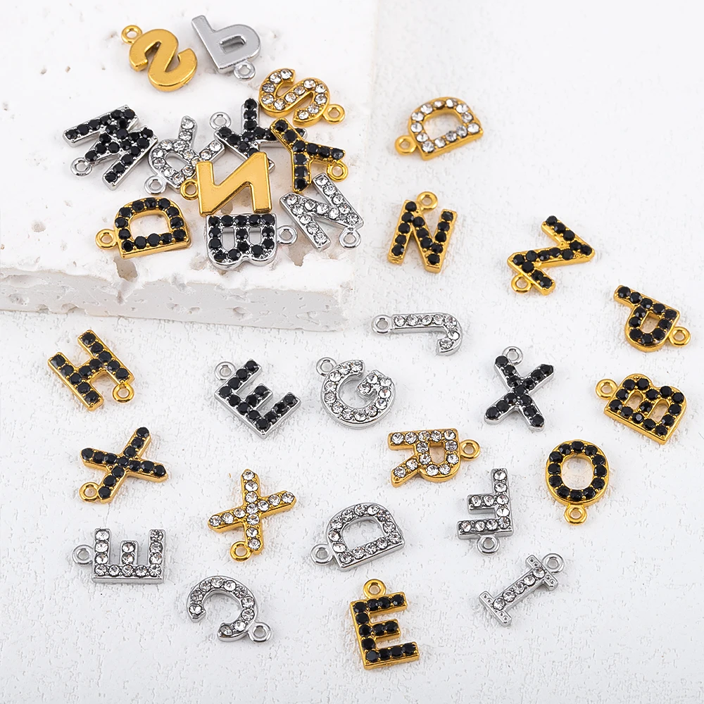 

26pcs English Letters Diamond-encrusted Stainless Steel Pendants For DIY Name Letter Charm Jewelry Material Clothing Accessories