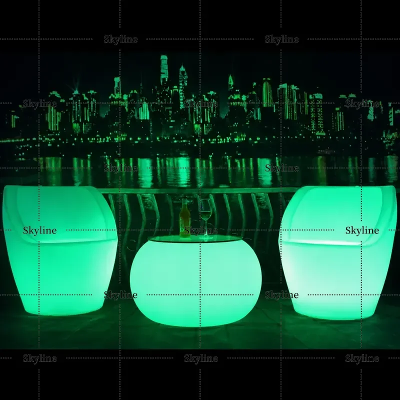 for Small Colorful LED Luminous Wine Table and Chair Set Outdoor Bar Stool with Remote Control Coffee Table Bar Counter