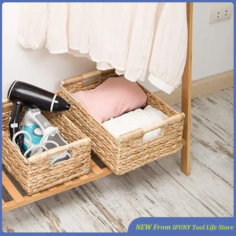 

Плетеные корзины для организации ванной комнаты, гиацинт с деревянной ручкой, новинка