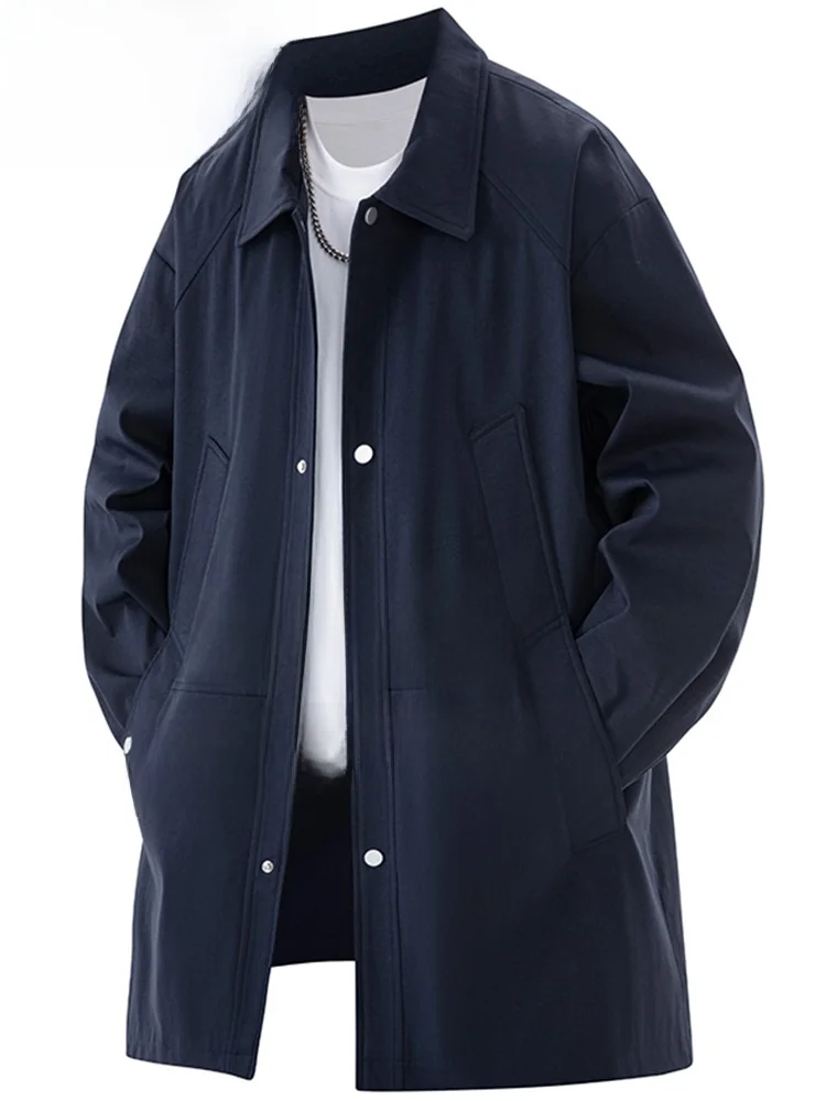 

MoChao Men's Long Coat Spring Autumn Loose Fit Casual Turn-down Collar Jaet Top Polyester Fabric Large Size Street Sle
