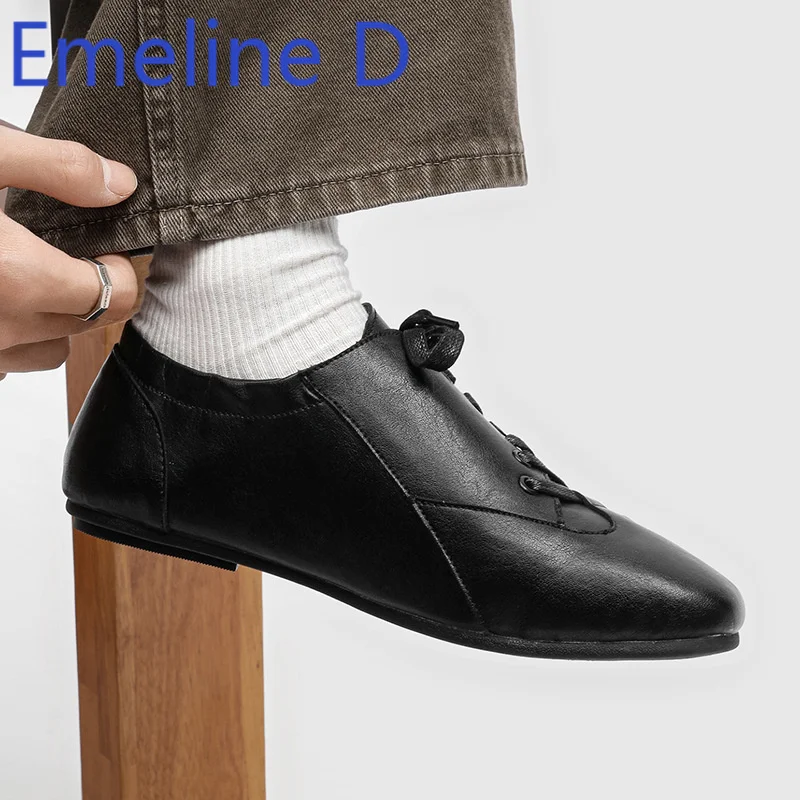 

Туфли-дерби с заостренным носком на шнуровке, черные, минималистичные, с круглым носком, в ретро-стиле, с эластичным верхом, удобные повседневные туфли без каблука