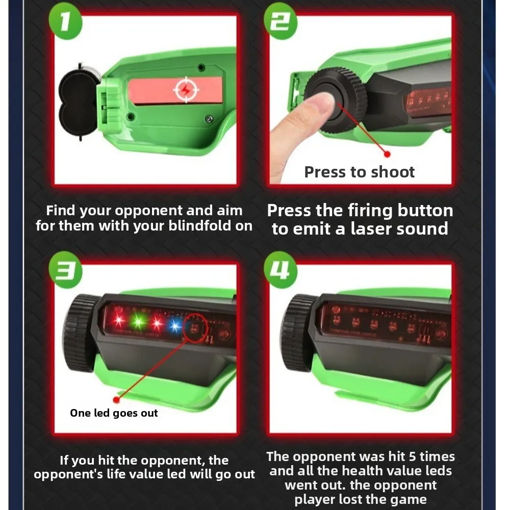 Óculos de tiro a laser simples e ajustáveis, 2 peças, brinquedo, dramatização, feixes de luz led, jogo a laser de até 10m, abs, óculos legais para crianças