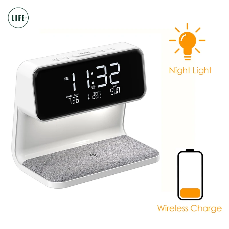 Wireless Charging LED Table Lamp Reading Night Light Eye Protect Touch Dimming Lighting Alarm Clock Temperature Bedside Lamp