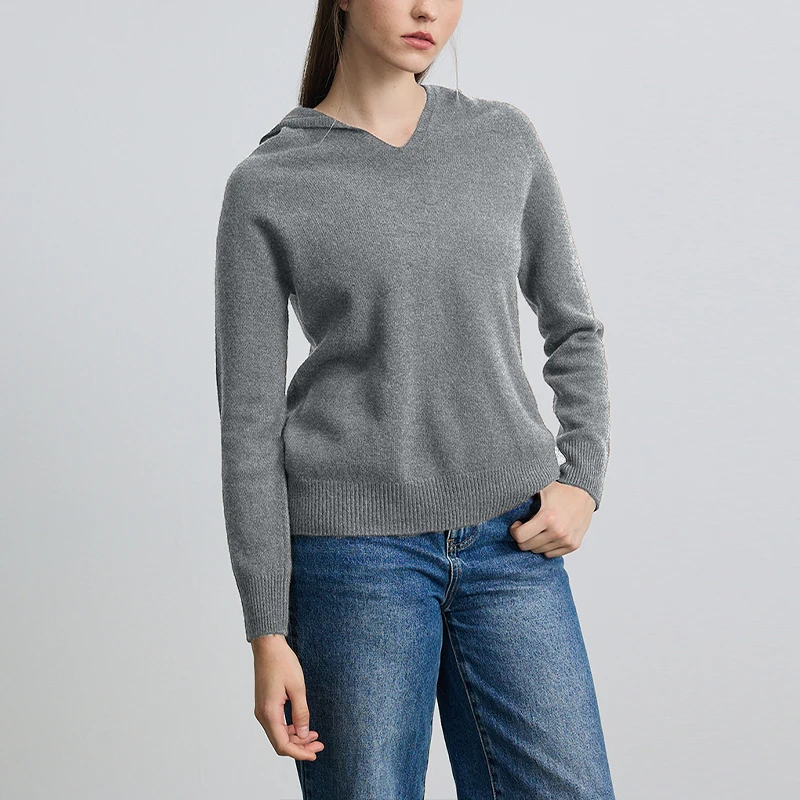 100% الصوف المرأة الخريف الشتاء سترة بلون طويلة الأكمام قناع السترة مرونة لينة عادية مريحة سيدة البلوزات #4