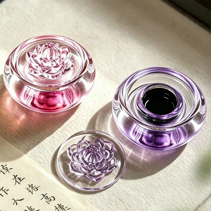Glass Ink Dish with Lid Moisture Retention Multi Functional for Calligraphy Brush Art Supply Study Decoration Ink Stone