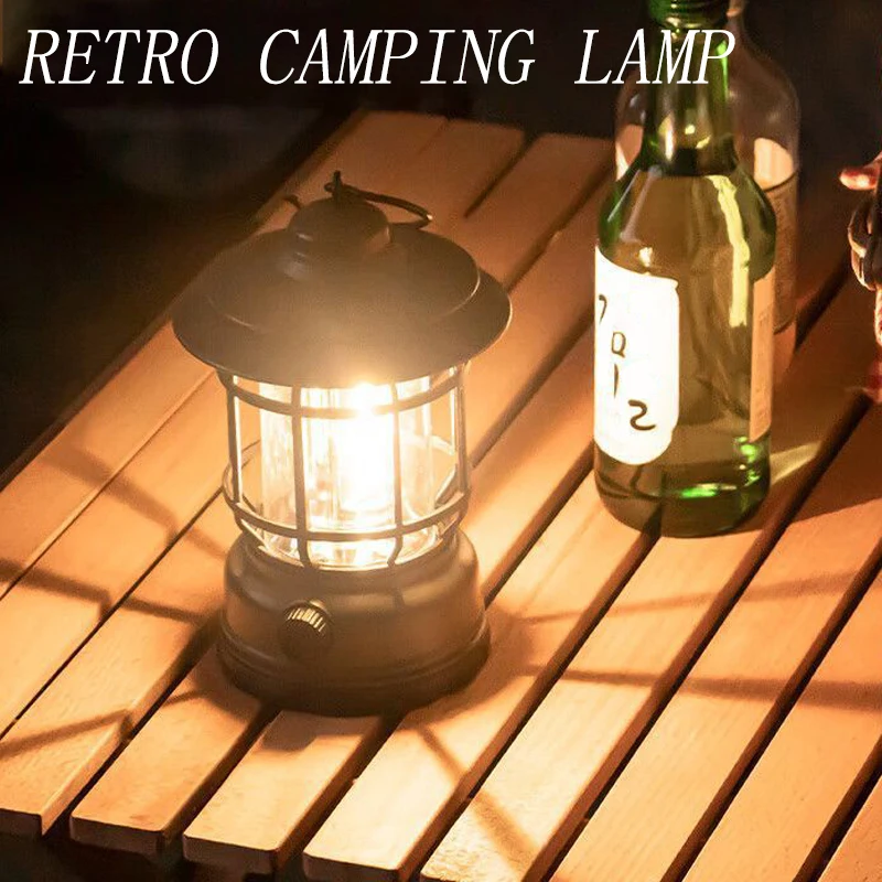 

2Pack Camping Lantern USB Rechargeable Battery Powered Retro Camping Light Waterproof Hanging LED Tent Lamp for Hiking Fishing