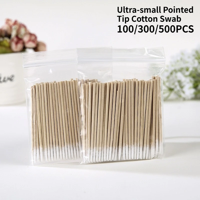 100/300/500PCS Ultra-small Pointed Tip Cotton Swab Thin Tip Pointed Cotton Swabs Ear Eyebrow Eyelash Nail Beauty Makeup Supplies