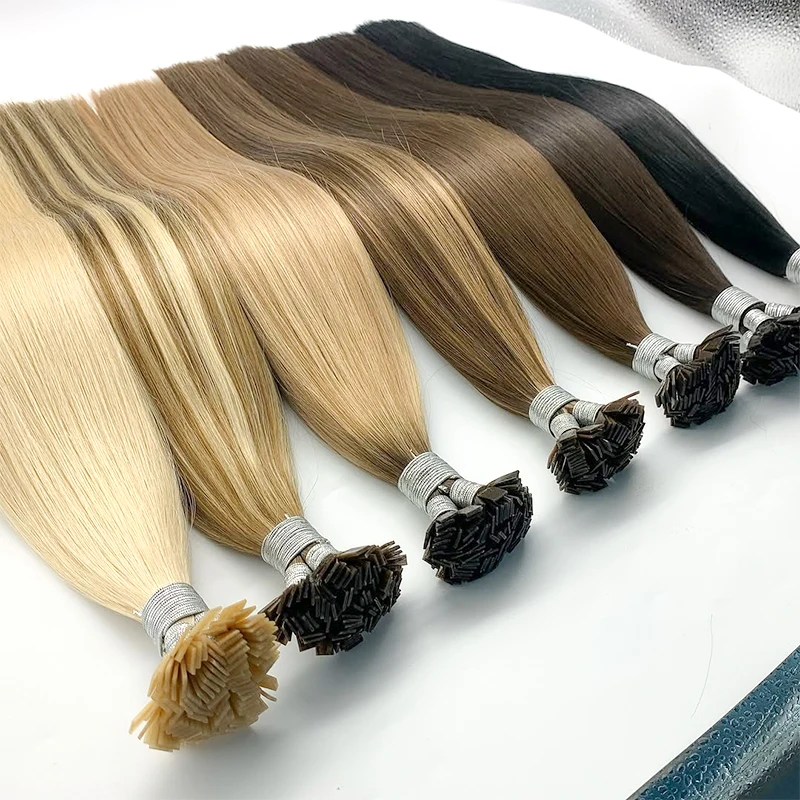 プレボンドフラットチップケラチンヘアエクステンション、女性用フラットチップヘアエクステンション、100グラムダブルドローストレート30インチレミーヘア