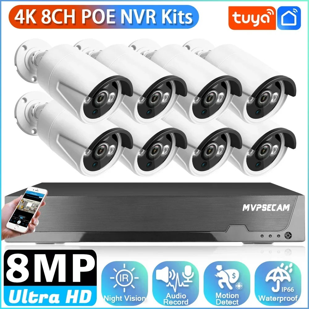 

Smart 4K 8CH POE NVR Kit HD Video Surveillance CCTV Cameras System Security System Waterproof Outdoor IP Cameras POE Tuya app