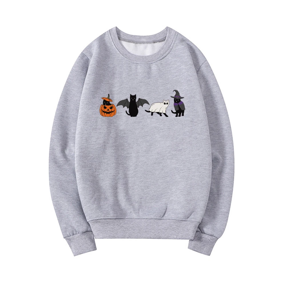 Halloween Sweatshirt Cat Top Ghost Hoodie Halloween Cat Sweatshirts Women Long Sleeve Pullovers Spooky Season Hoodies