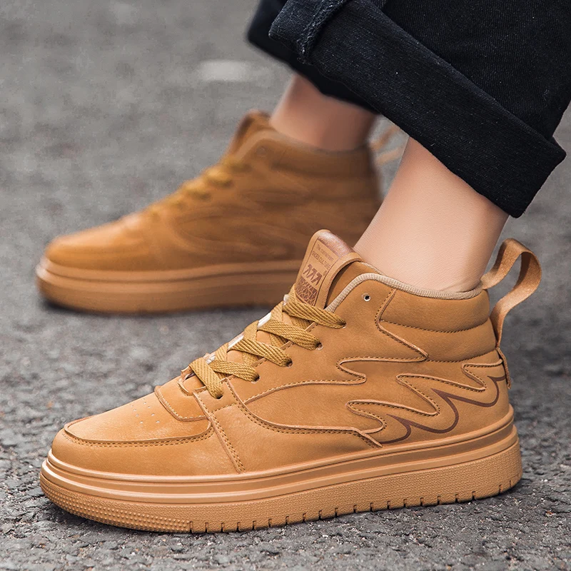 

Brown High Top Men's Sneakers Quality Skateboard Shoes Platform Casual Designer Men's Footwear Zapatillas Hombre