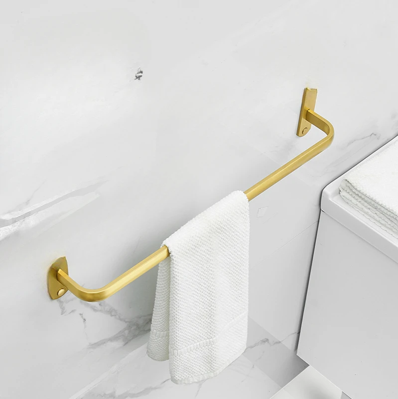 Brushed Golden Bathroom Towel Rack Double Rod Bathroom Hanger Three-Layer Towel Hanging Rod Light Luxury Punch-Free Wall-Mounted