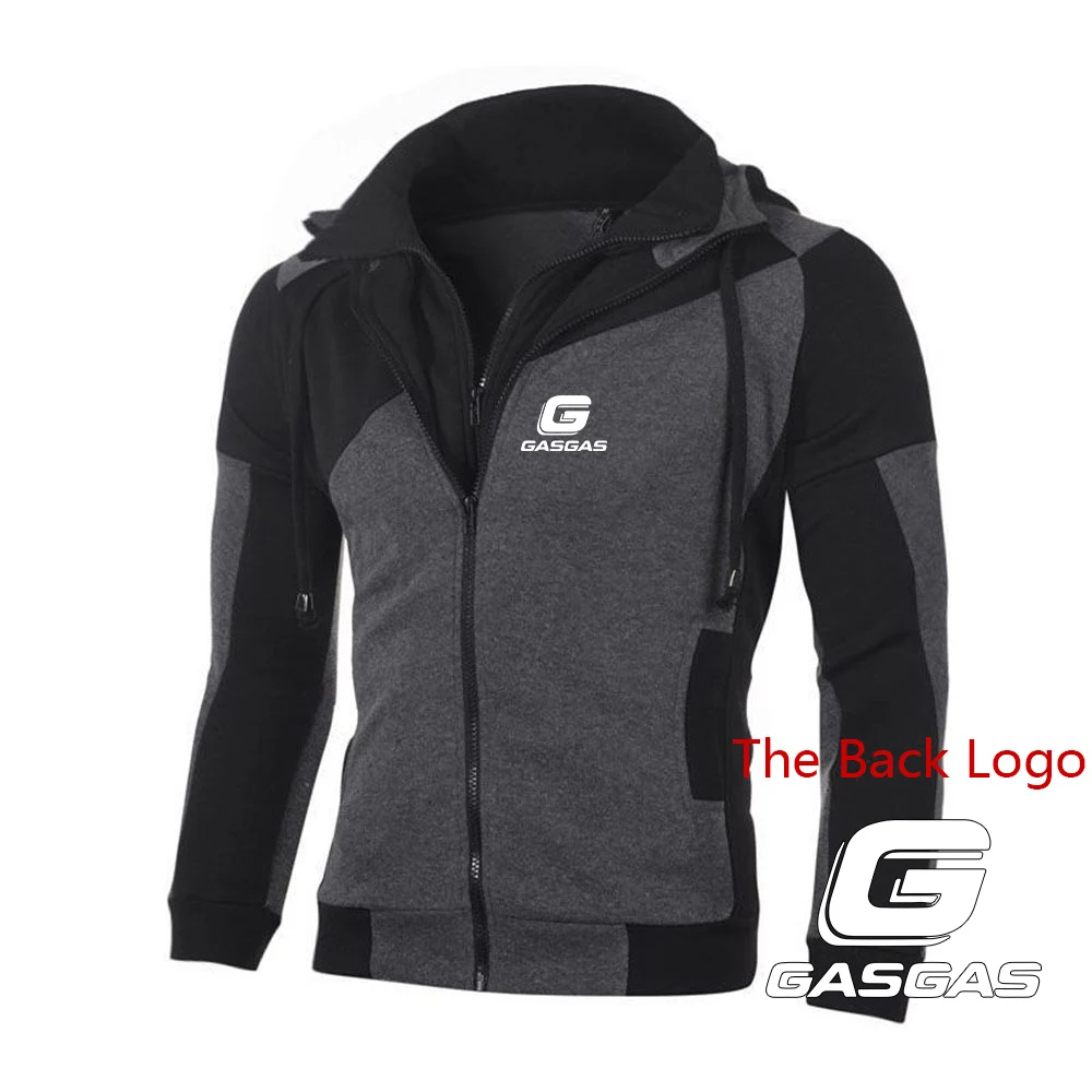 2023 New Motorcycles GasGas Printed Men\'s Hoodies Sweatshirts Colorblock Double Zipper Hooded Cardigan Slim Hoodie Sweatshirt