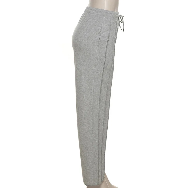 Women Striped Ribbon Straight Wide Leg Pants Fashion 2025 Summer Drawstring Street INS Casual Jogger Safari Trousers