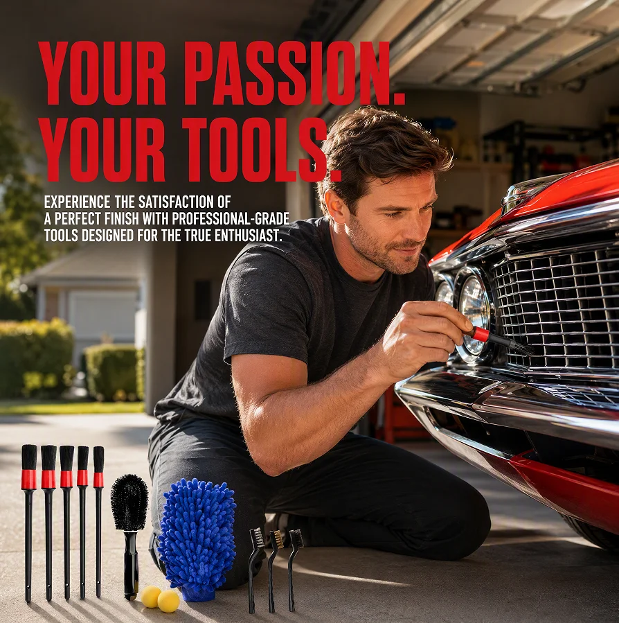 12-piece Car Cleaning Tool Set, Detail Cleaning Brush Combo for Interior, Exterior, and Wheels, Includes Sponge Cleaner and Storage Bag, Portable and Easy to Store, Women's Car Accessory Kit