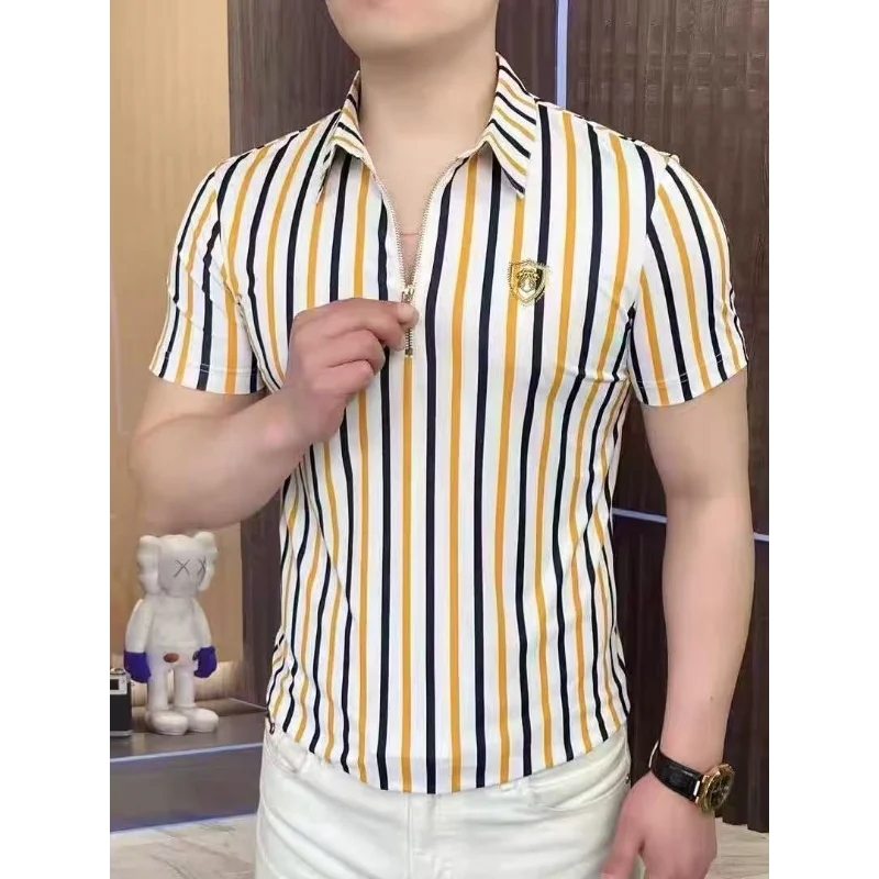 2025 New Fashion Lapel Polo Shirt Men's Short-sleeved T-shirt Casual High-end T-shirt Top