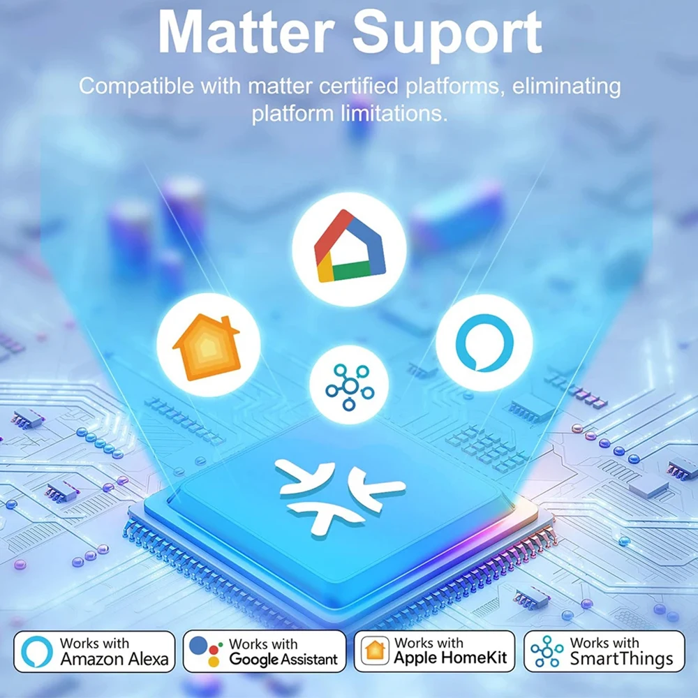 Przedłużacz z wieloma gniazdami Matter 16A z pomiarem zużycia energii, kompatybilny z uHome+, Alexa, Apple HomeKit, Google Home, SmartThings, 220V — zdjęcie produktu 5