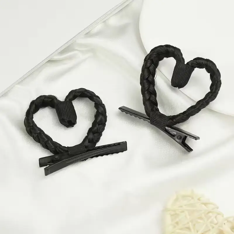 2/4pcs cute heart-shaped braided hair clip synthetic heart-shaped hair clip cute daily girl hairstyle accessory. image 4