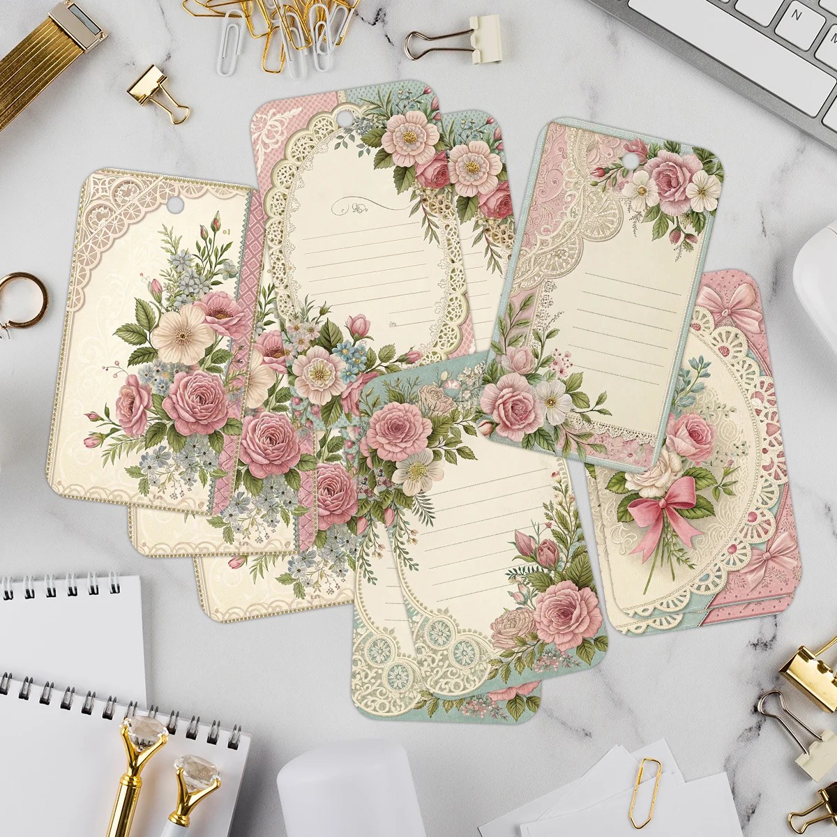50 Stück Hängeetiketten mit Spitzen-Blumenmuster und Seil, für Hochzeit, Valentinstag, Gastgeschenke, Brautparty-Dekoration, romantische Geschenkverpackungsetiketten – Detail 6