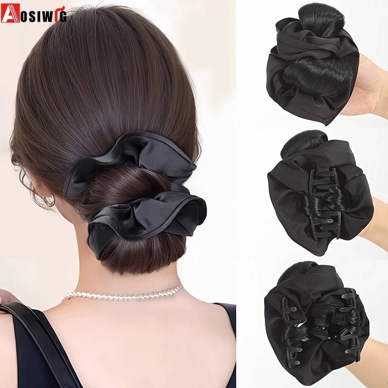 

Aosiwig Synthetic Hair Bun Claw Clip with Hair Tie Black Bun Ponytail Head Wig Fluffy Hairpiece Hair Accessories For Women Girls