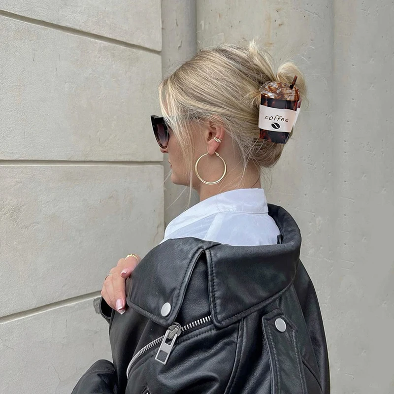 

French Street Vacation Coffee Cup Hair Claw Clip for Women Acetate Y2K Fashion Hair Accessories Styling Girls