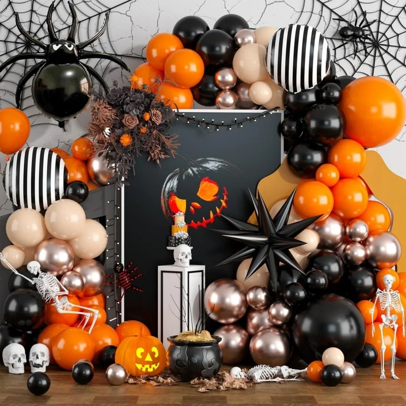 

Scary Halloween carnival night balloon decoration and arrangement ghost spider bat witch trick or treat atmosphere balloon props