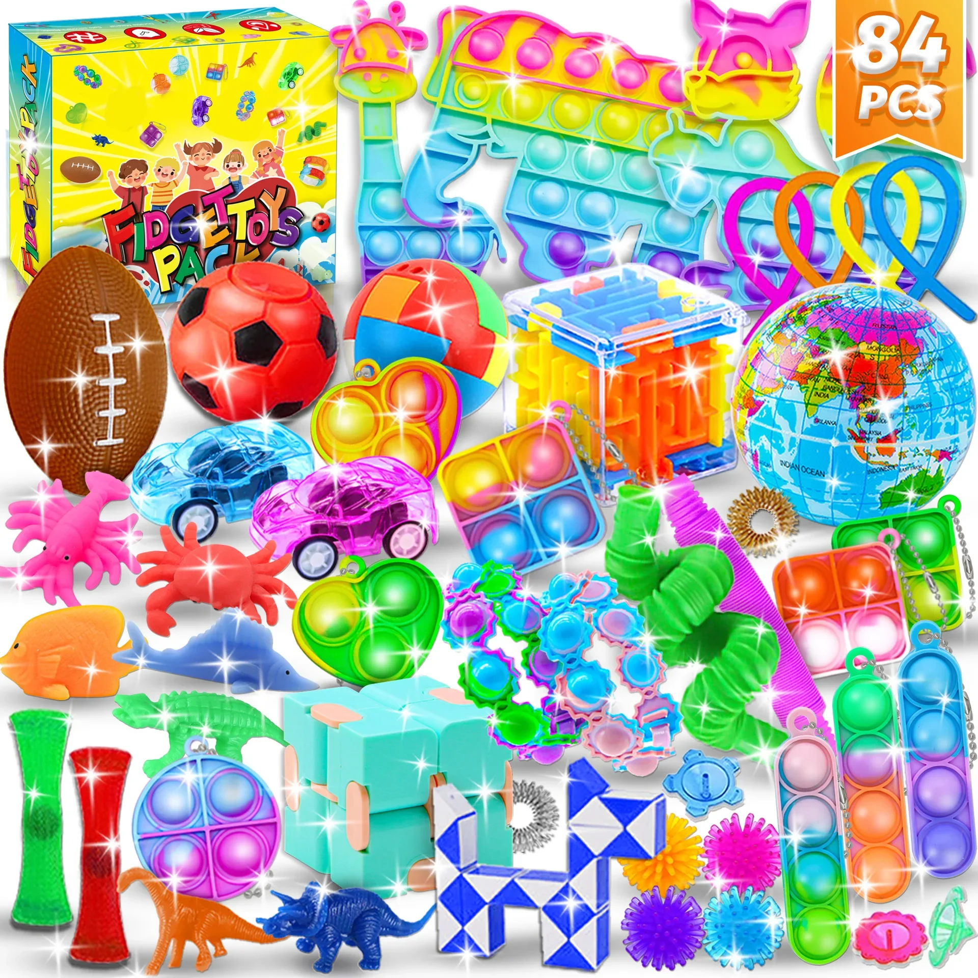 84 Pieces Cartoon Plastic Party Favor Combo Set Pinata Fillers Kids Birthday Party Bulk Toys Boys & Girls Treasure Box